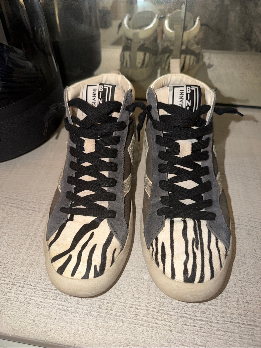 Gianni Bini Zebra-Accented High Top Sneakers - Black, White, Gray - Picture 3 of 6